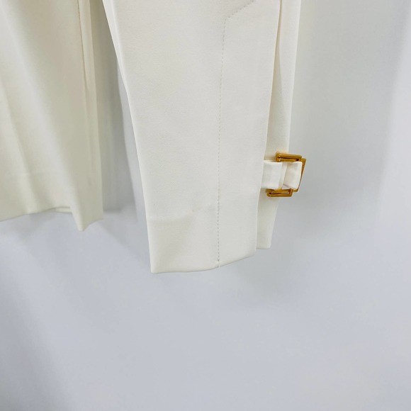 Escada Turka Buckle Hem Cropped Trousers Cream Off White Pants Flat Front Sz 14 - Picture 12 of 14